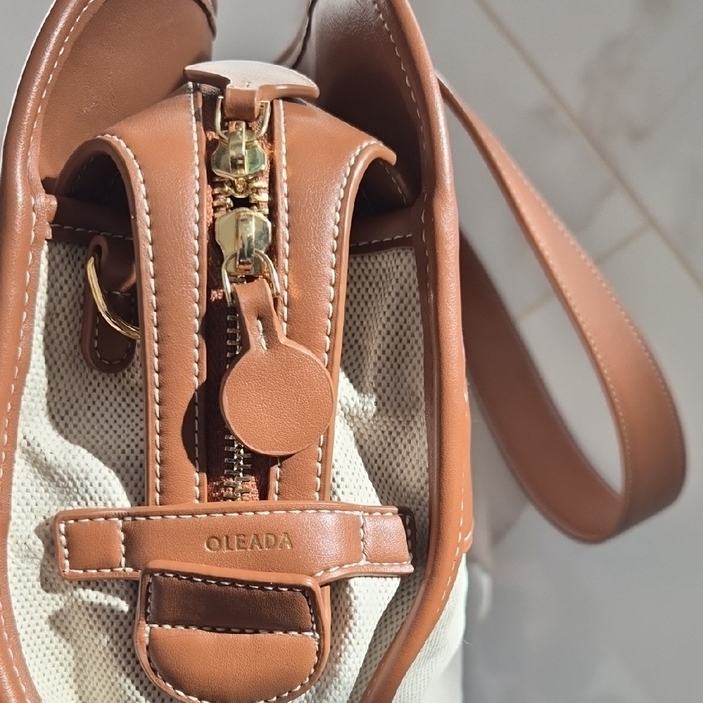 Beige and Brown Canvas Tote Bag - Picture 9 of 10